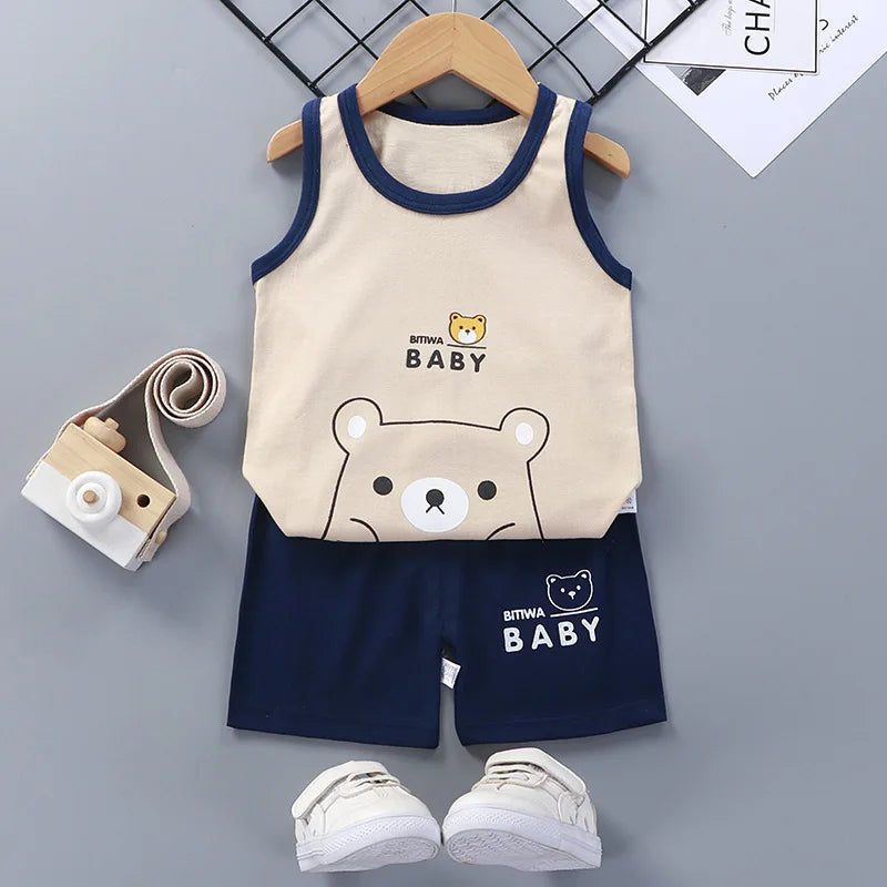 Summer Clthes Children's Vest Suits  Pure Cotton Boys and Girls Thin Summer Clothes Baby Clothing Children's Clothing 2pcs