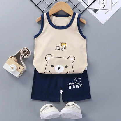 Summer Clthes Children's Vest Suits  Pure Cotton Boys and Girls Thin Summer Clothes Baby Clothing Children's Clothing 2pcs
