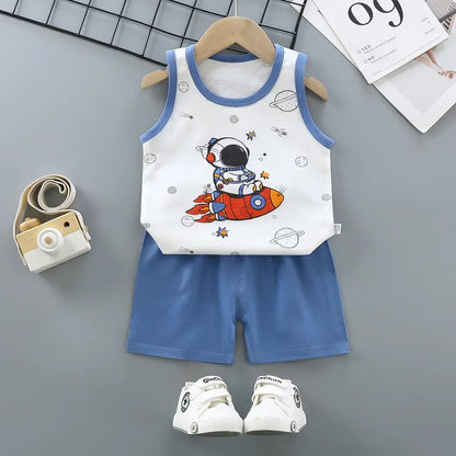 Summer Clthes Children's Vest Suits  Pure Cotton Boys and Girls Thin Summer Clothes Baby Clothing Children's Clothing 2pcs