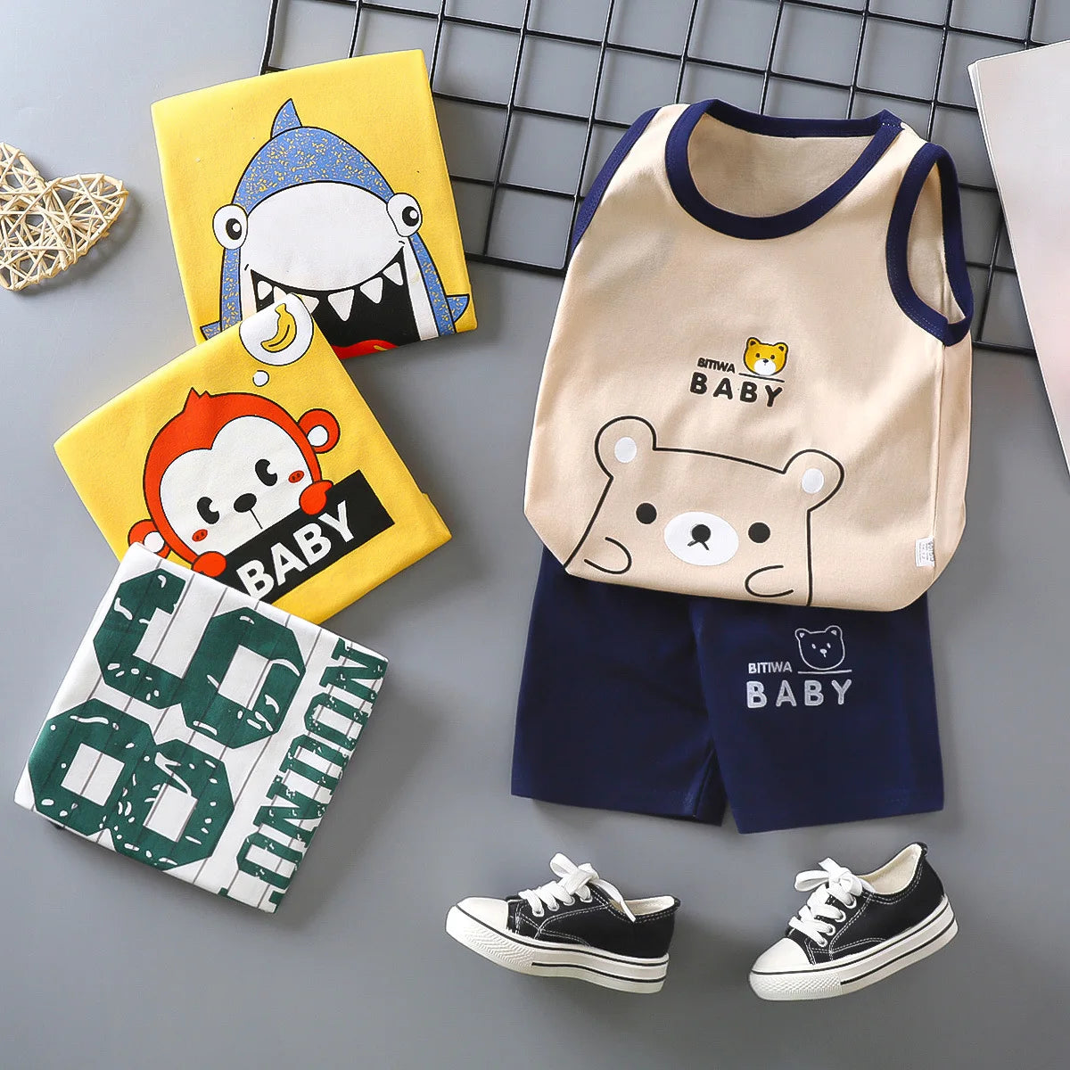 Summer Clthes Children's Vest Suits  Pure Cotton Boys and Girls Thin Summer Clothes Baby Clothing Children's Clothing 2pcs
