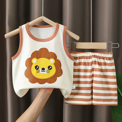 Summer Clthes Children's Vest Suits  Pure Cotton Boys and Girls Thin Summer Clothes Baby Clothing Children's Clothing 2pcs